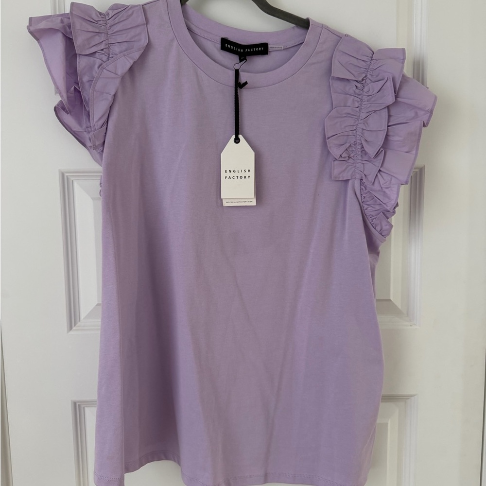 Anthropologie English Factory Lilac Ruffle blouse in 1X - Picture 5 of 7